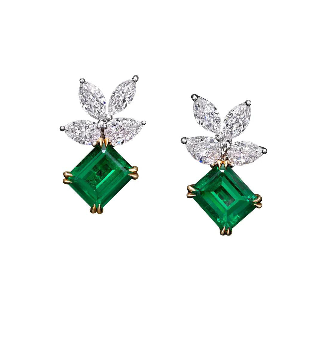 Aurelian - White and Yellow Golds Earings (18K) with Naturals Diamonds and Naturals Emeralds