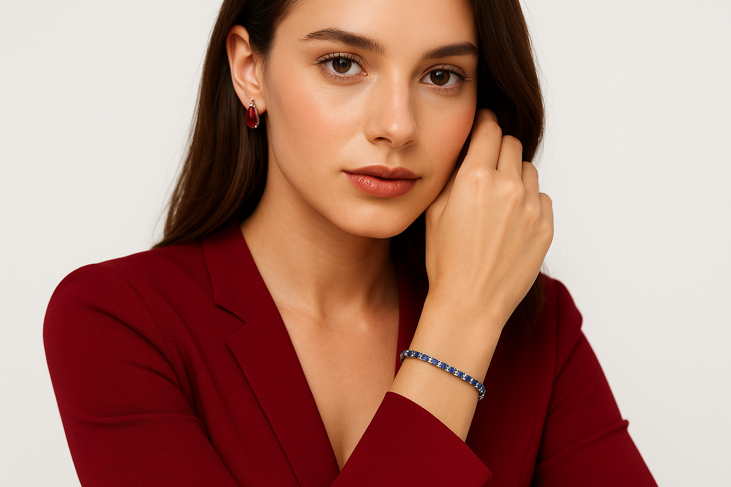 Flavia - White Gold (18K) Bracelet with Natural Blue Sapphires and Naturals Diamonds