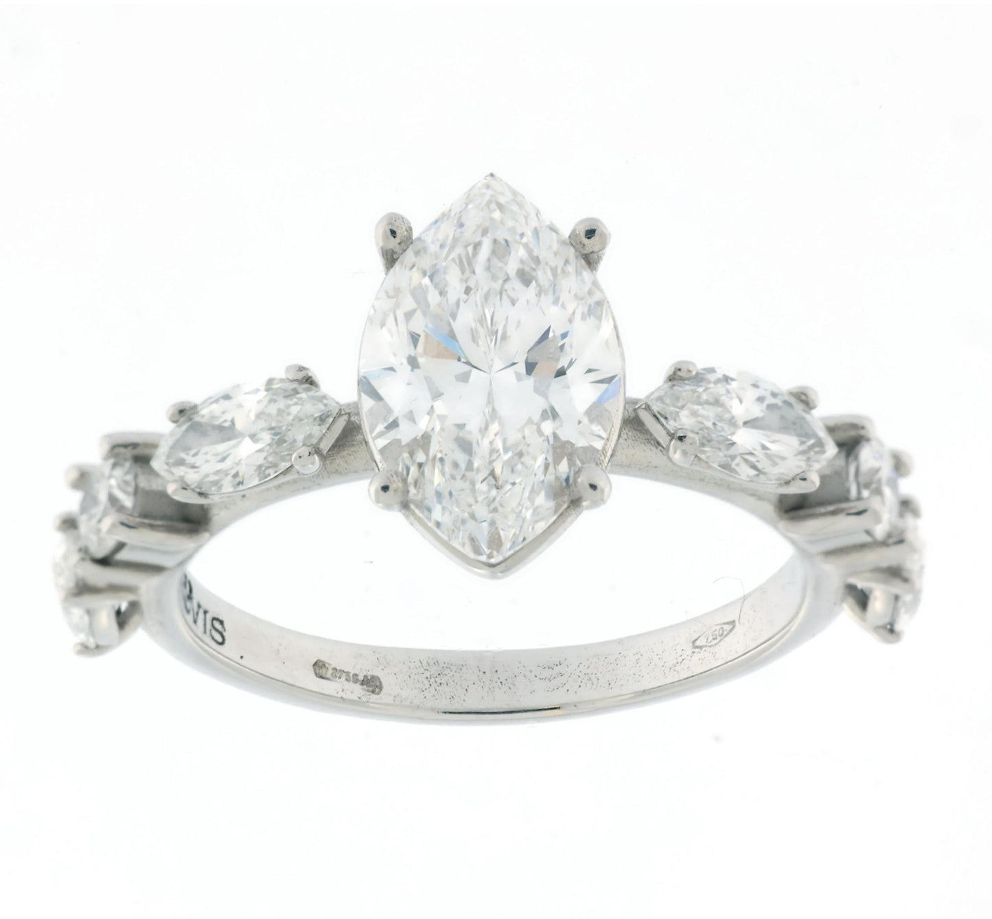 2.01 ct D IF + 1.20 ct D-E IF-VVS Natural Diamond Marquise Ring in 18K White Gold