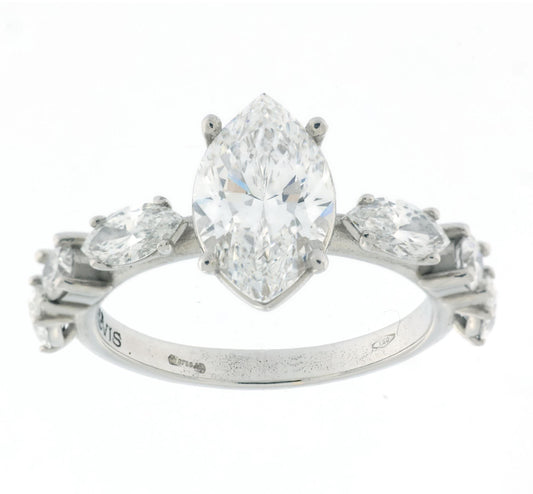 2.01 ct D IF + 1.20 ct D-E IF-VVS Natural Diamond Marquise Ring in 18K White Gold