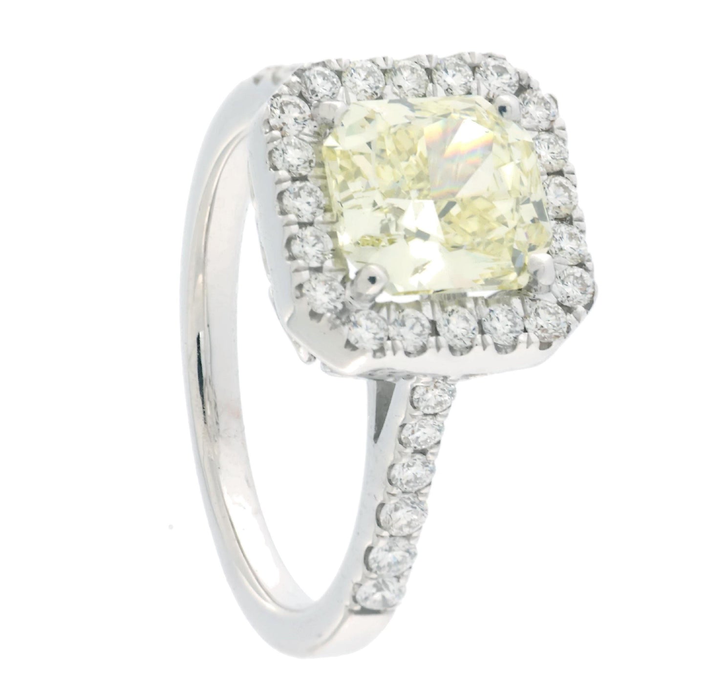 1.51 ct Fancy Yellow Diamond Ring with 0.56 ct E-F VS1 White Diamond Accents