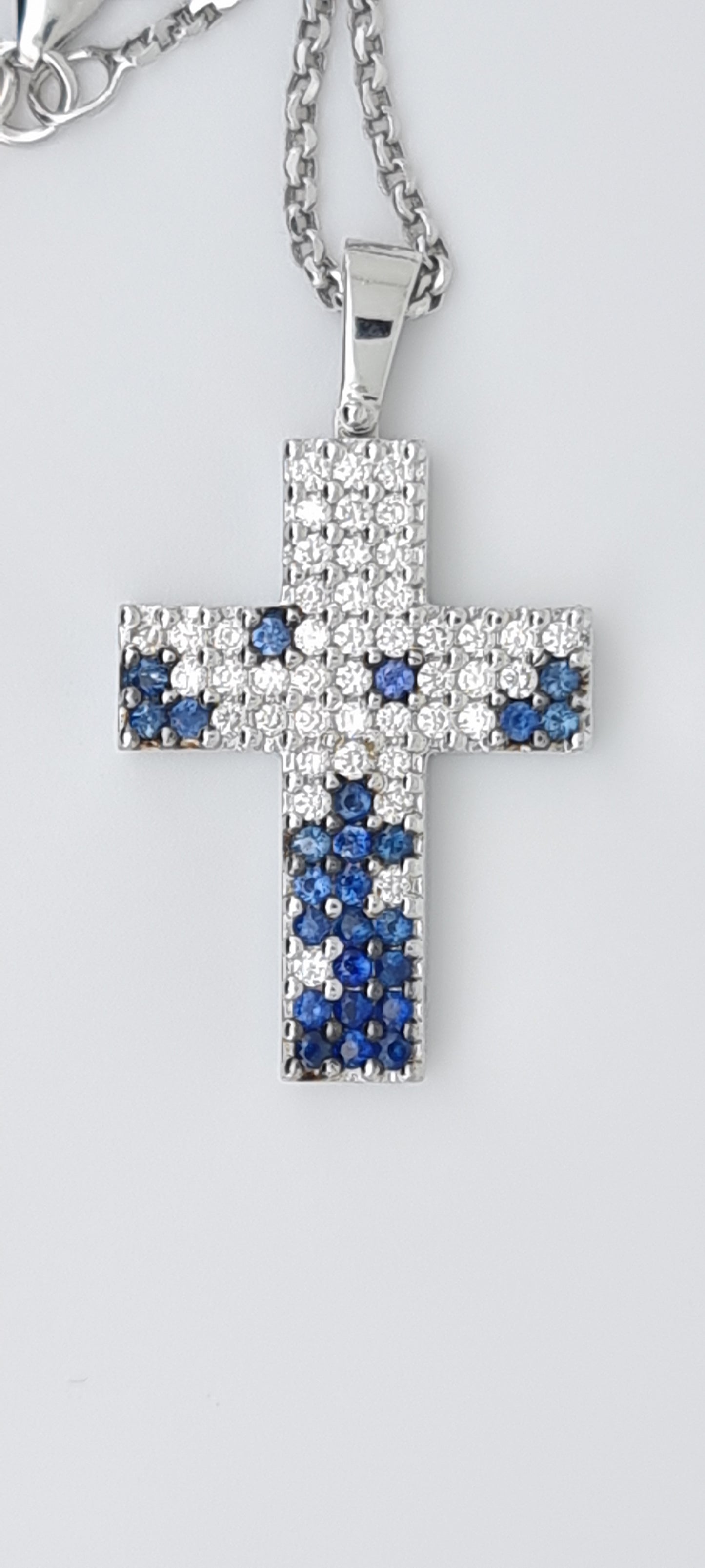 Aurelia - White gold (18K) necklace with cross-shaped pendant, with Natural Diamonds and Natural Sapphires