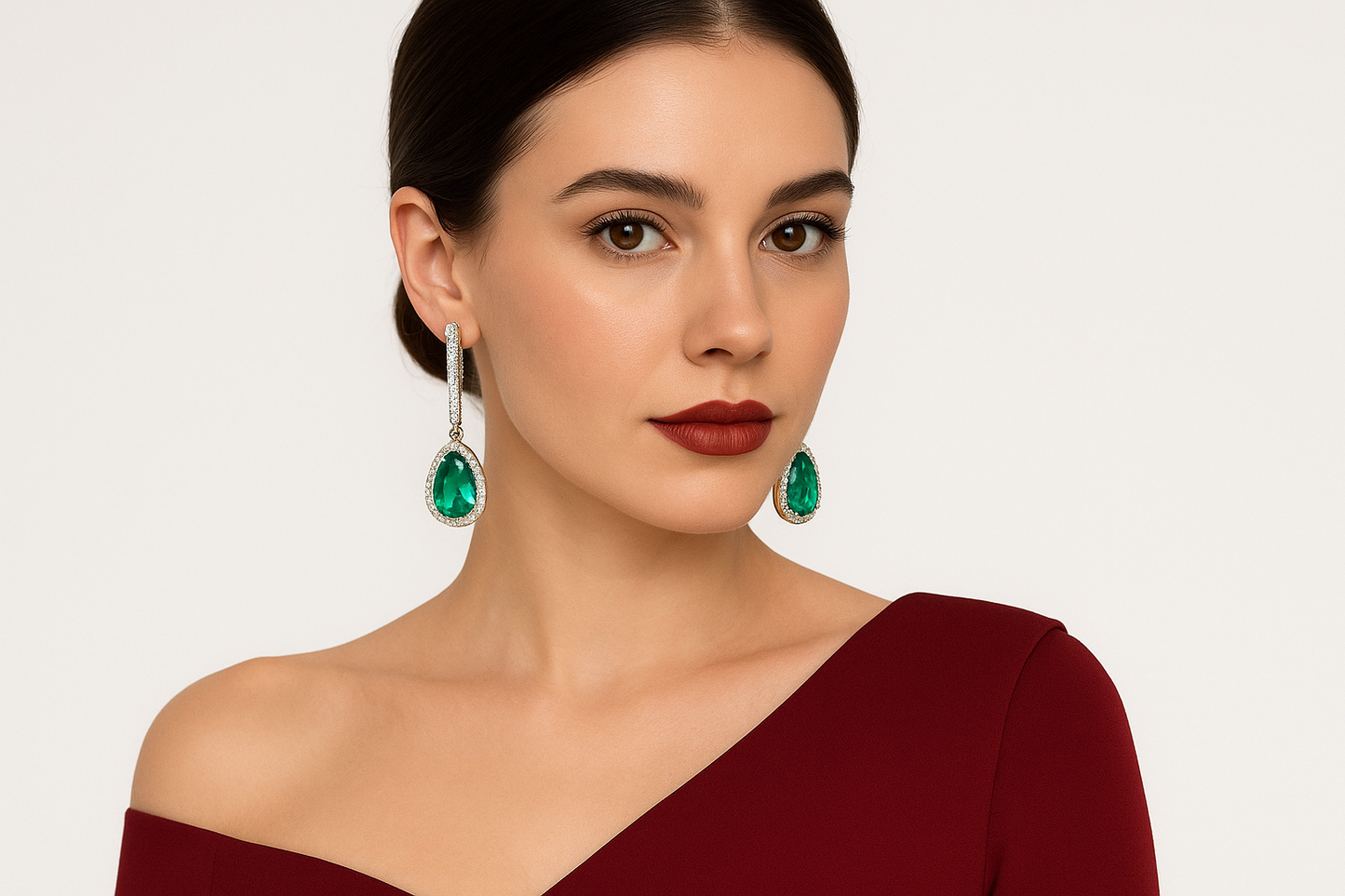 Domitia - White Gold (18K) Natural Emerald and Naturals Diamonds  Earrings