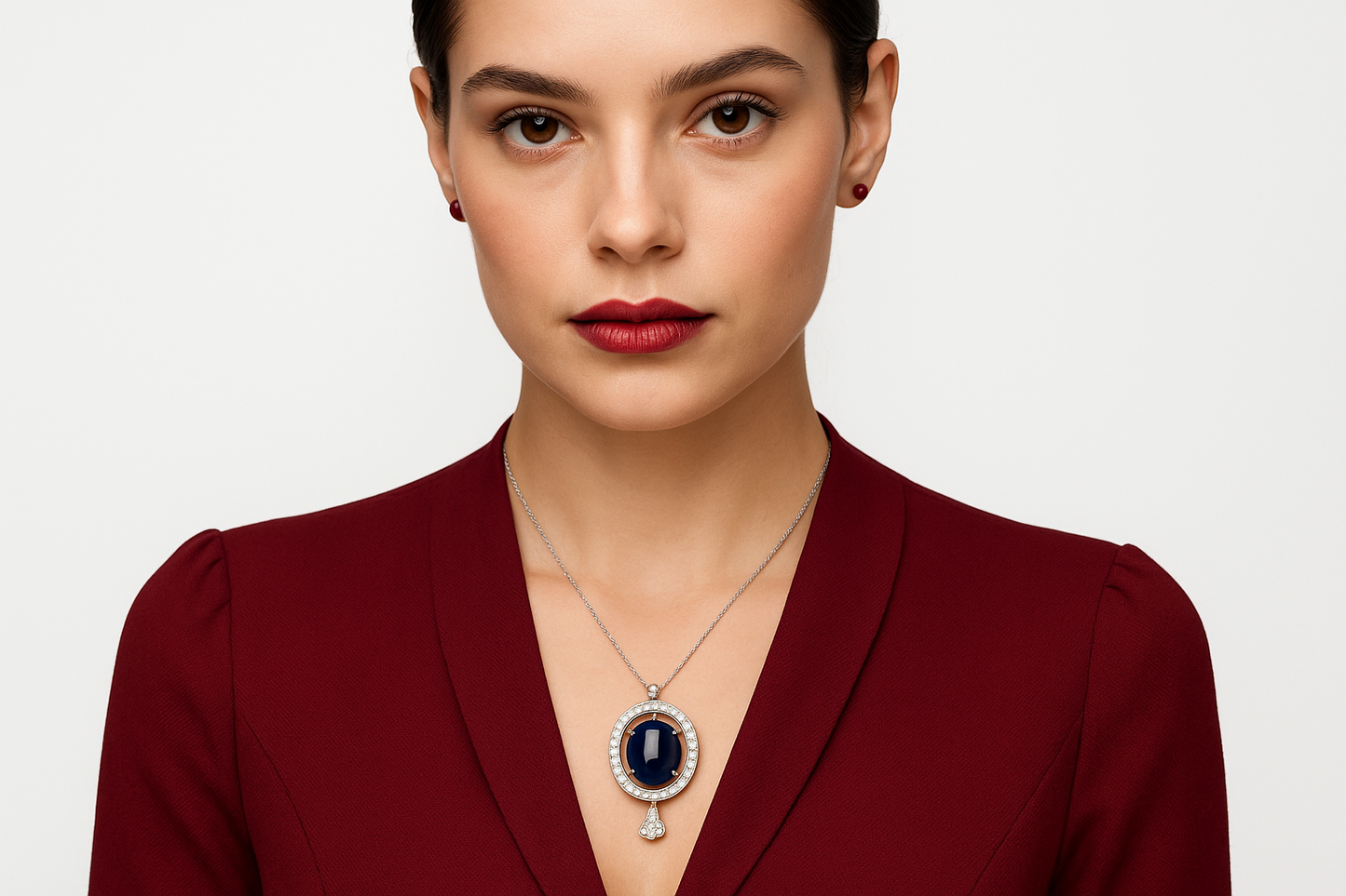Vesta -  White gold (18k) pendant with naturals diamonds and natural sapphires