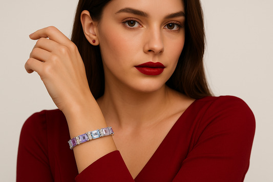 Galla - White Gold (18K), Colored  Fantasy Naturals Sapphires  and  Natural Diamonds  Bracelet.
