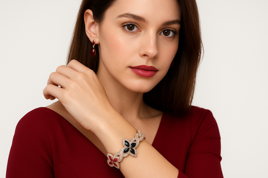 Octavia - Bracelet in Natural White and Black Naturals Diamonds and  Rose Gold ( 18k ), Blue and Colored Naturals Sapphires, Naturals Emeralds, and Naturals Rubies.