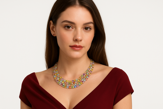 Cornelia - White Gold  (18k) Necklace with Natural White Naturals Diamonds and Colored Naturals Sapphires