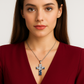 Aurelia - White gold (18K) necklace with cross-shaped pendant, with Natural Diamonds and Natural Sapphires