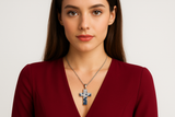 Aurelia - White gold (18K) necklace with cross-shaped pendant, with Natural Diamonds and Natural Sapphires