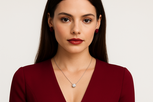 Augusteae - White gold (8K) solitaire pendant  attached to white gold (18k )rope chain, with natural diamonds