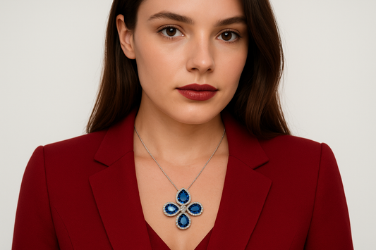Rutilia - White gold pendant (18K) with teardrop diffuse natural sapphire