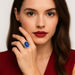 Eudossia - Ring with Natural Oval Sapphire (diffused), Royal Blue, (18K) white gold, natural diamonds and natural emeralds