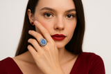 Claudia - White Gold (18K), with star natural sapphire center stone (imperial blue), and naturals diamonds