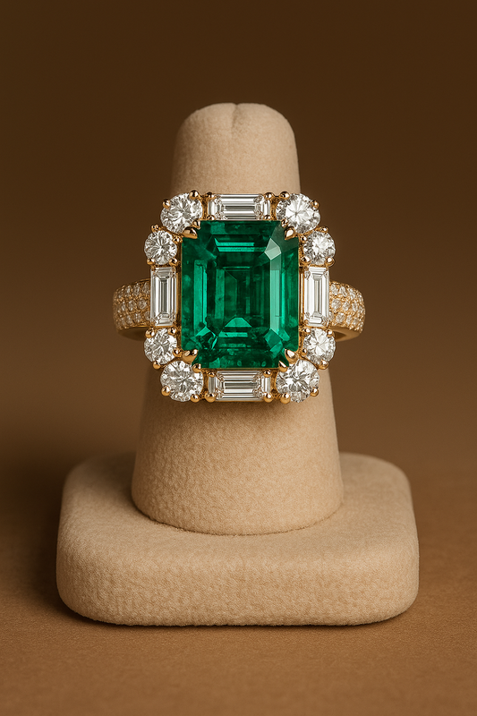 Licinianor - White Gold (18K) Ring, with natural Diamonds and natural Emerald