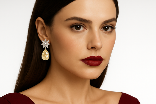 Maxentor - White Gold (18K) Earrings, with Natural Diamonds And natural Quartz