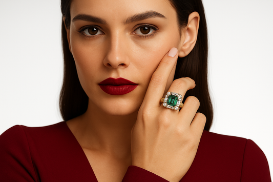 Licinianor - White Gold (18K) Ring, with natural Diamonds and natural Emerald