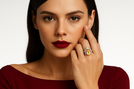 Marcellina - White Gold (18K) Ring, with natural diamonds and natural quartz