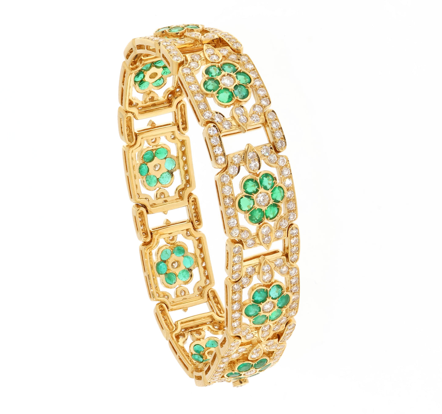12.45 ct 18kt gold 17.5 cm D-E diamonds + natural emeralds