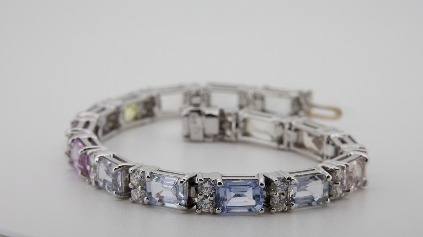 Galla - White Gold (18K), Colored  Fantasy Naturals Sapphires  and  Natural Diamonds  Bracelet.