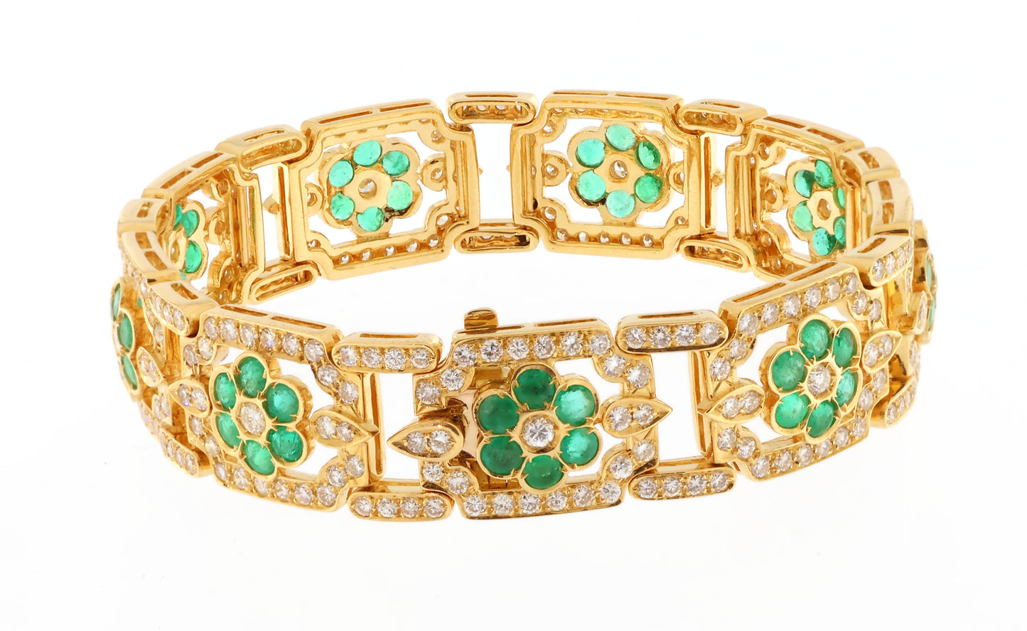 12.45 ct 18kt gold 17.5 cm D-E diamonds + natural emeralds
