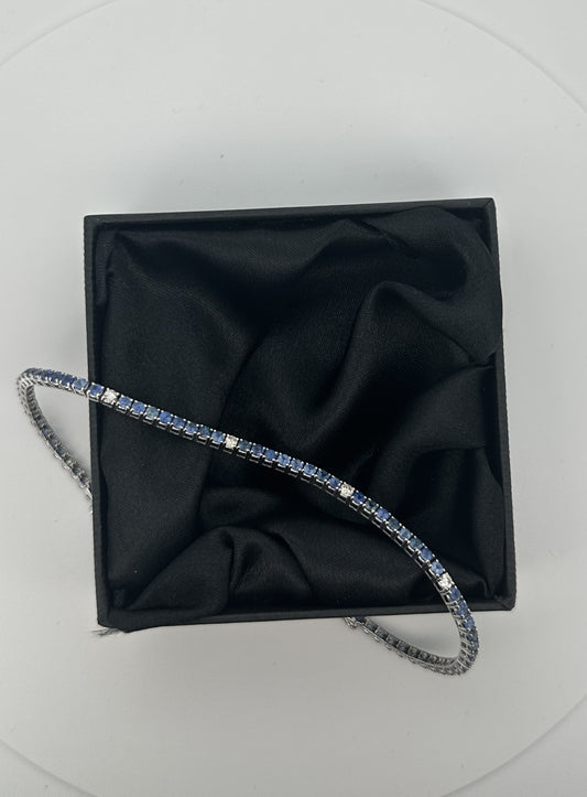 Flavia - White Gold (18K) Bracelet with Natural Blue Sapphires and Naturals Diamonds